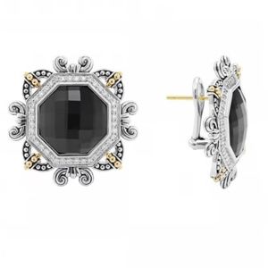 Lagos Sterling Silver & 18K Gold Hematite Etched Stud Earrings